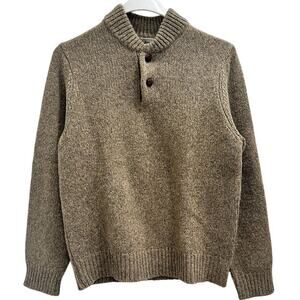 L.L. Bean Tan Classic Ragg Wool Henley Sweater Cozycore Heritage Preppy Grandpa